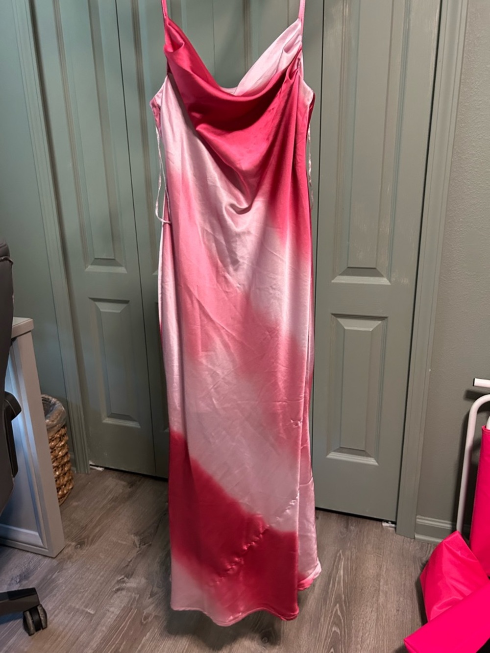 Fashion Nova Pink Ombre Satin Maxi Dress